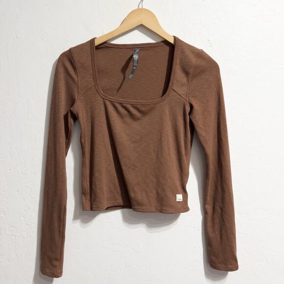 Vuori Tops - Vuori Shirt Small Brown Ribbed Long Sleeve Top Cropped Fitted Active Sunrise